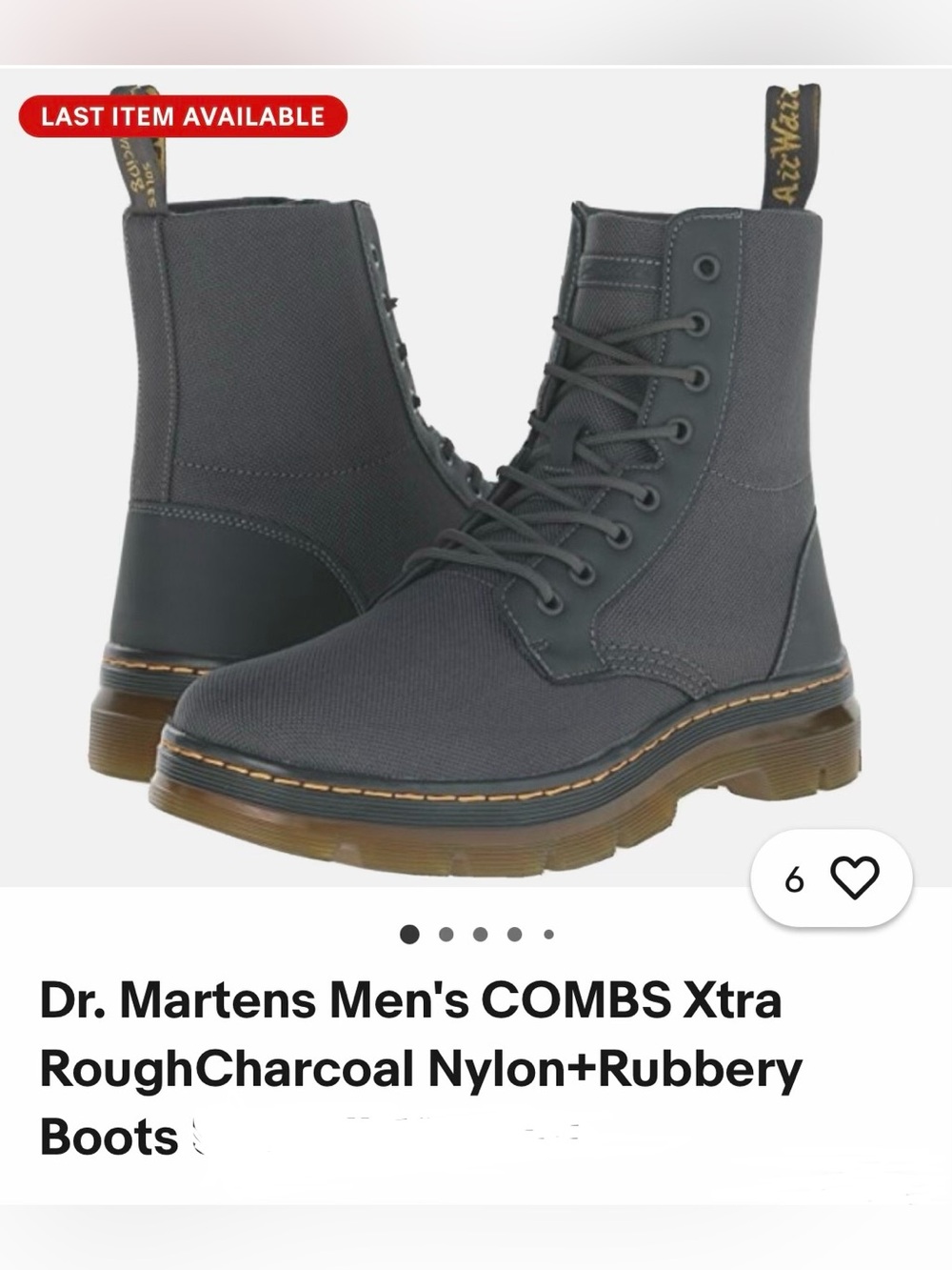 Dr. Martens Grey Combs High (8-eye) boots